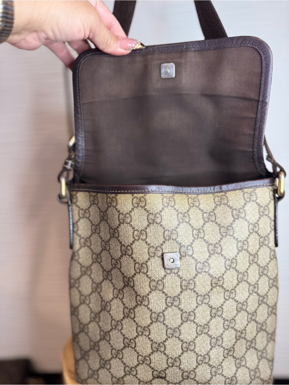 Gucci Tan & Dark Brown GG Canvas Crossbody Ba - Picture 10 of 16